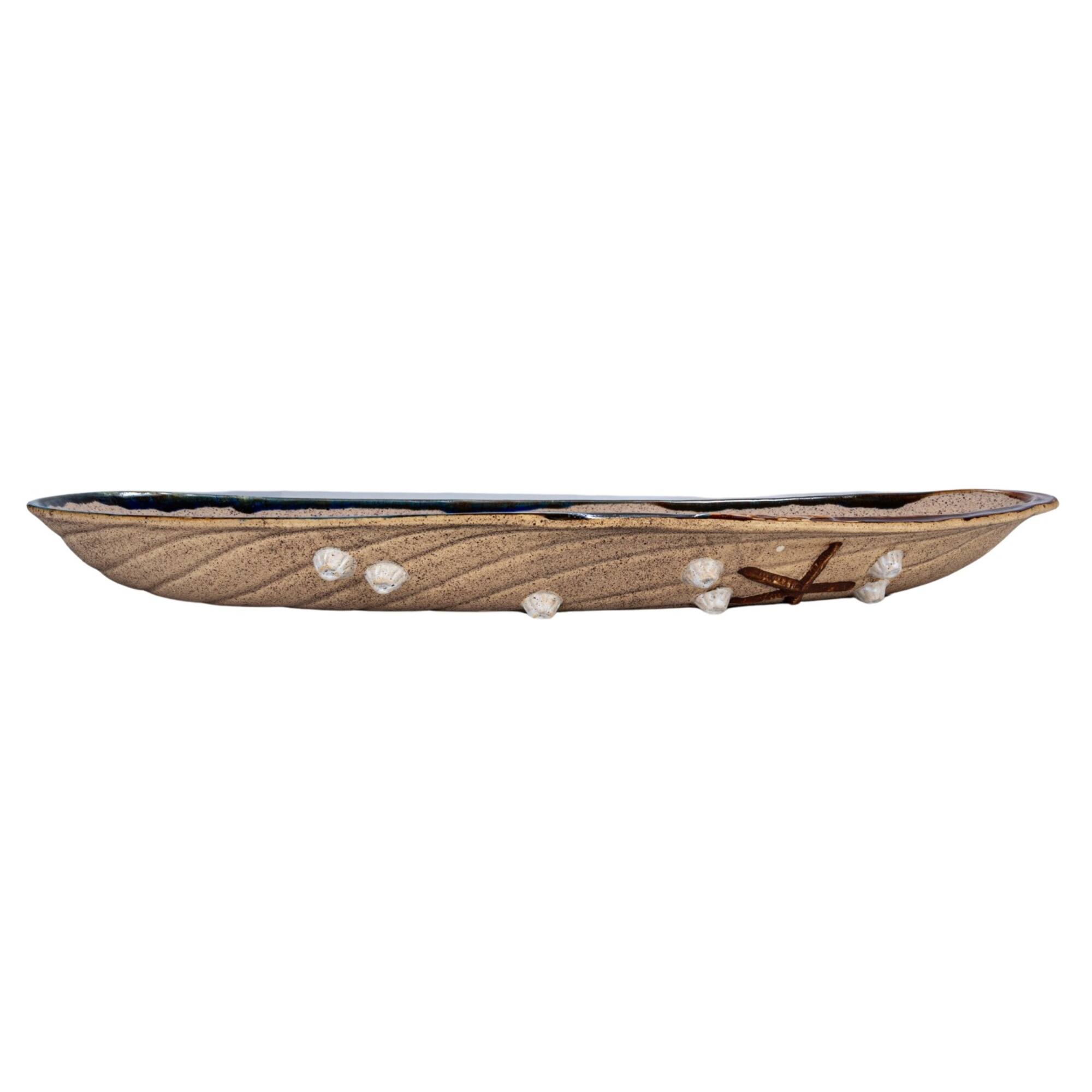 Hello Honey® 21" Cream Stoneware Shell Plate with Reactive Glaze